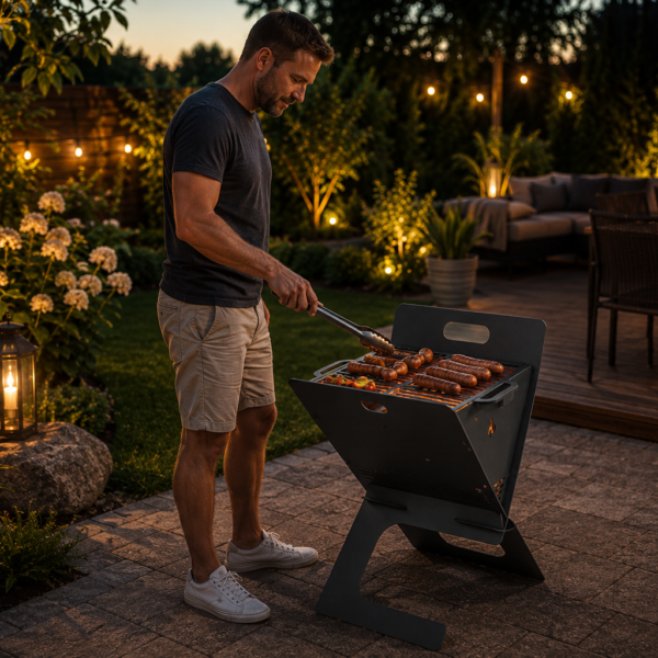 Lumina álló háromszög tűzrakó és grill – kompakt kültéri sütögető - kép 3